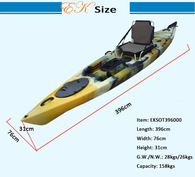 Hot sale single  LLDPE sit on top kayak for sea fishing  with pedal rudder