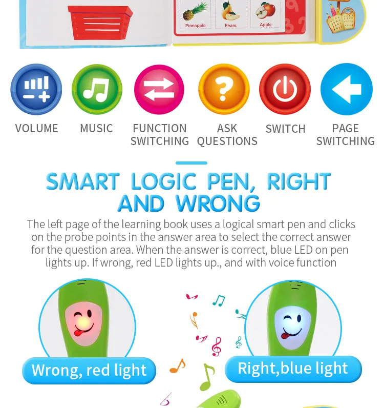 Hot Selling Early Educational Kids Learning Sound Book Machine Study Talking English Book With Smart Pen for children M