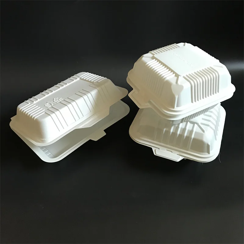 New style 8*8 inch disposable biodegradable to go clamshell packaging cornstarch takeaway lunch box for fast food
