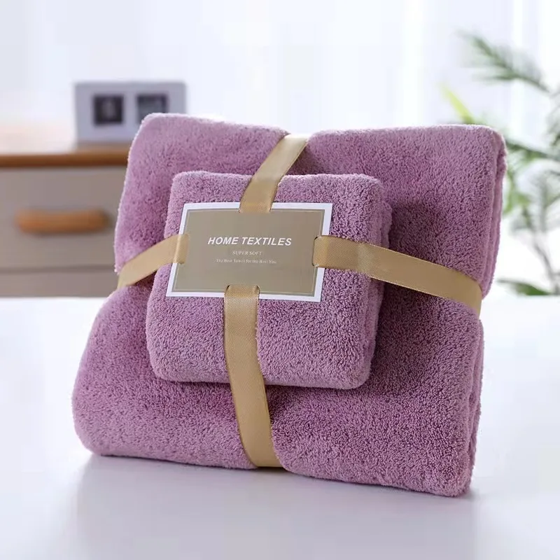 High Quality Bath Towel Set Gift Thick Coral Fleece Soft Absorbent Face Towel Bath Set