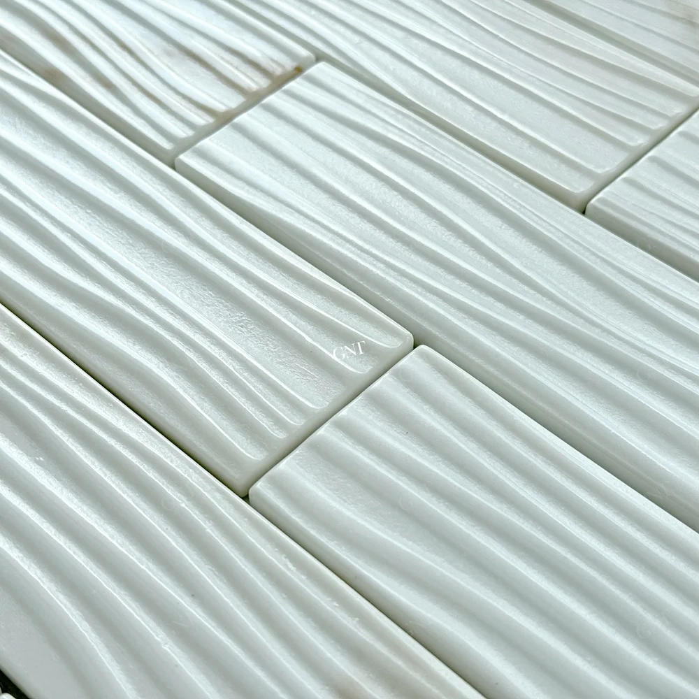 Foshan Bathroom Marble Look Strip Recycled Glass Powder Mosaic Tile for Home Decoration