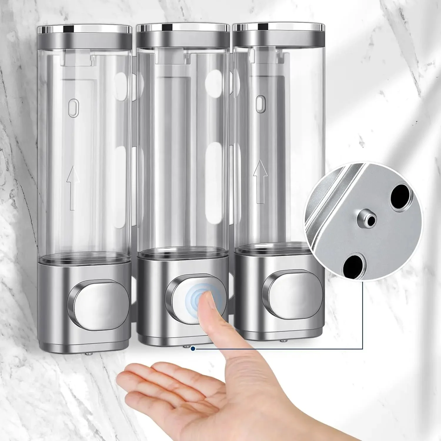 hotel adhesive empty pump press 3-in-1 liquid soap dispenser set for shampoo and conditioner premium with labels