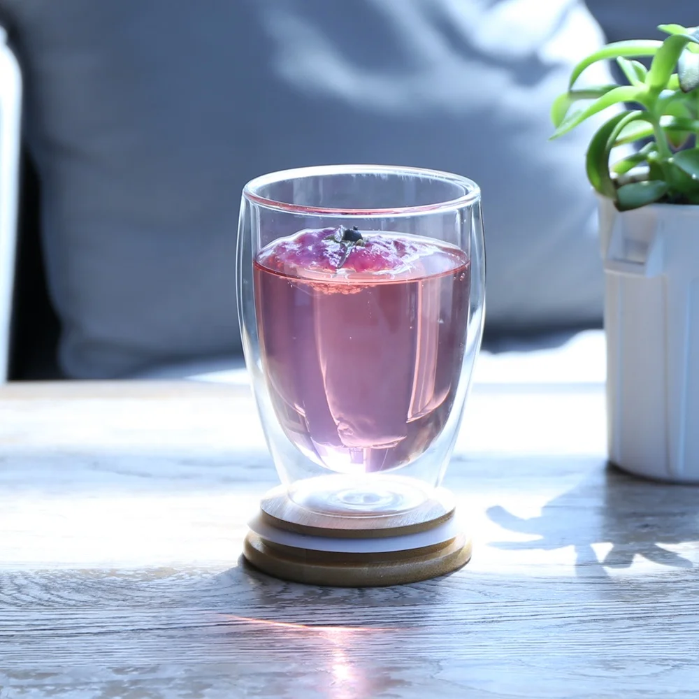 250ml Borosilicate glass cup Double Wall Glasses Tea Glass Cup Coffee Cup with Bamboo lid