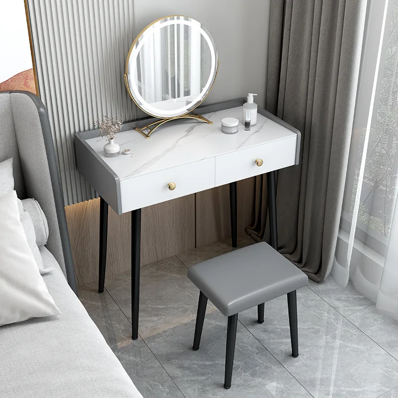 
Gray White Modern Furniture Rock Board Makeup Vanity Dressing Table Set With Mirror 