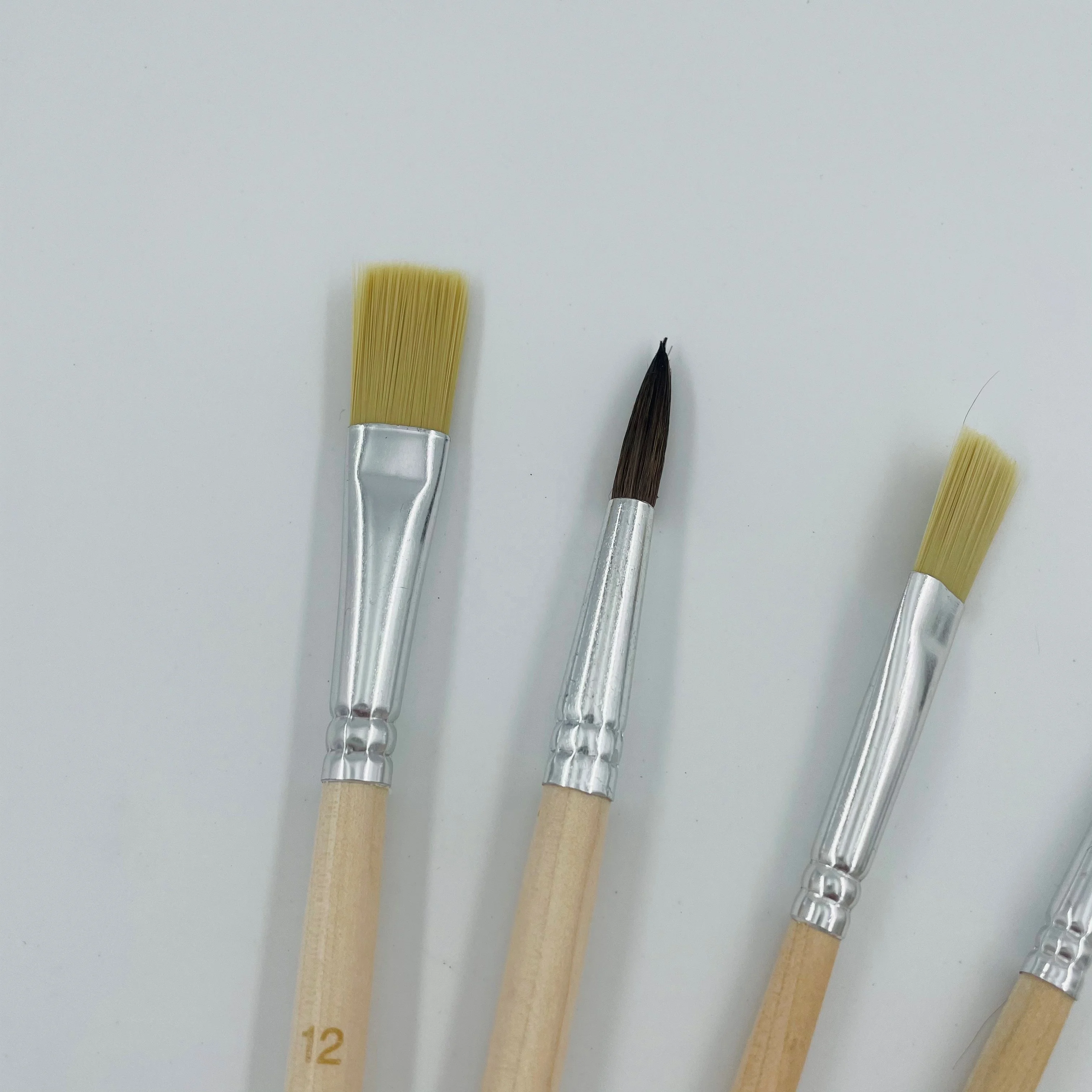 high quality factory wholesale 10pcs wooden handle aluminum tube pig hog artist brush mixed shape artist paint brush for artist