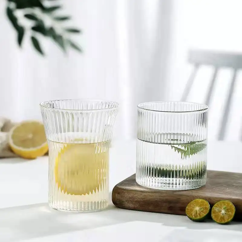 Ribbed Cup Vertical Stripes Heat Resistant Glass Water Mug Breakfast Cup Whiskey Drinking Glasses tea cup