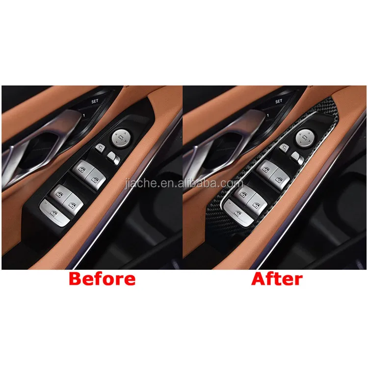 Carbon Fiber Interior Trim Window Lifter Switch Buttons Decorative Frame Cover Stickers For BMW G20 G28 2019 2020