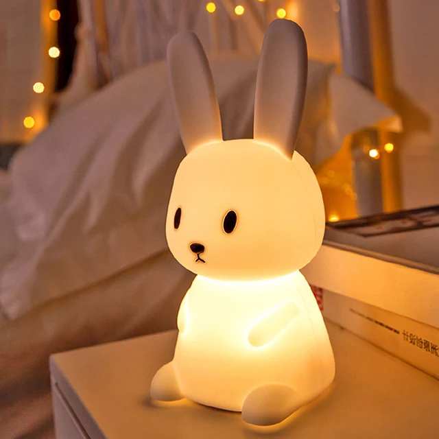 Christmas Gift Bedside Light Silicone Night Light Bunny Soft Colorful Cute Rabbit Led Table Lamp Portable Rechargeable Lamp