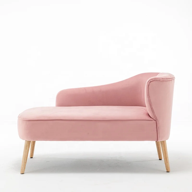 Pink color solid wood velvet fabric chaise lounge with adjustable foot nails