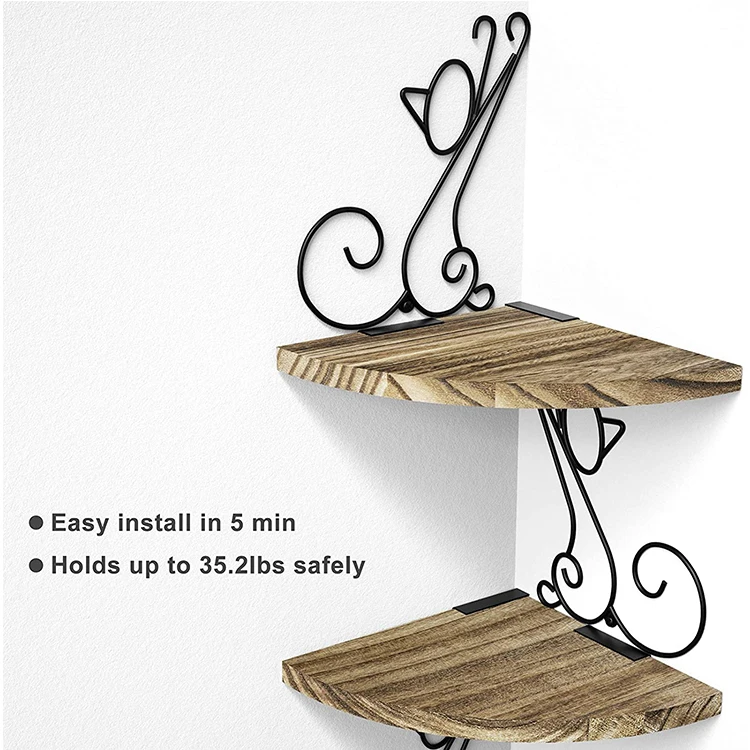 Perfect Rustic Radial Shelf in Cat Shape 4 Tier Wooden Corner Shelf Mount Wall Shelf Corner