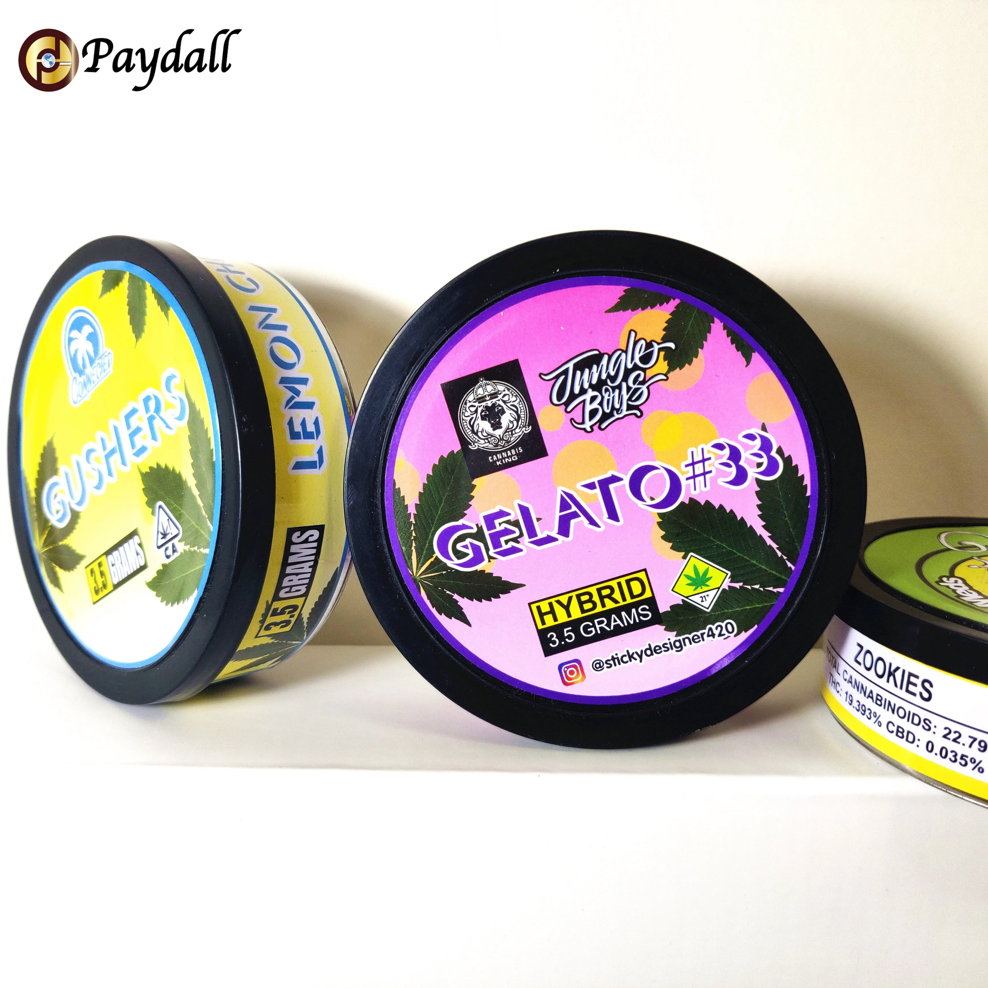 
3.5gram 100ml ring pull pressitin tin wholesale with Cali labels custom design stickers Pressitins /Tuna tin can/Self seal ring pull can&nbsp;