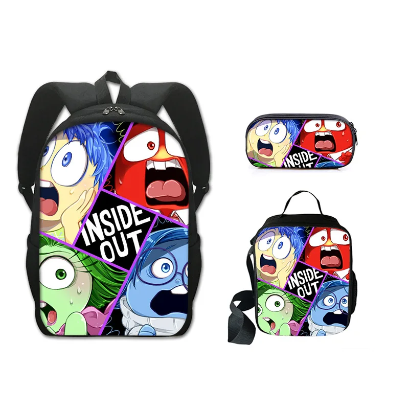 3Pcs Set Inside Out School Backpack with Shoulder Bags Pencil Case Cartoon School Bags for Boys Girls Anime Games Kids Bag set