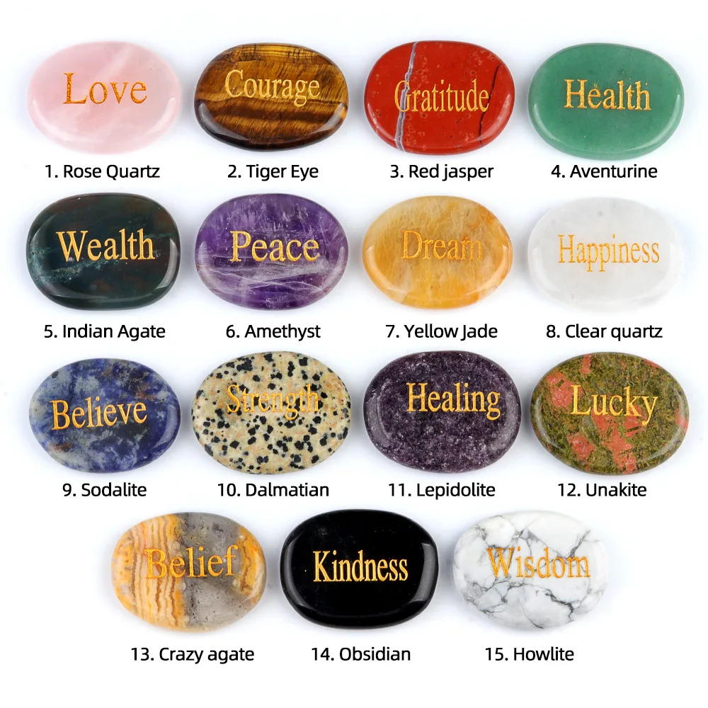 Engraved Gemstone Chakra Healing Stone, Worry Stone