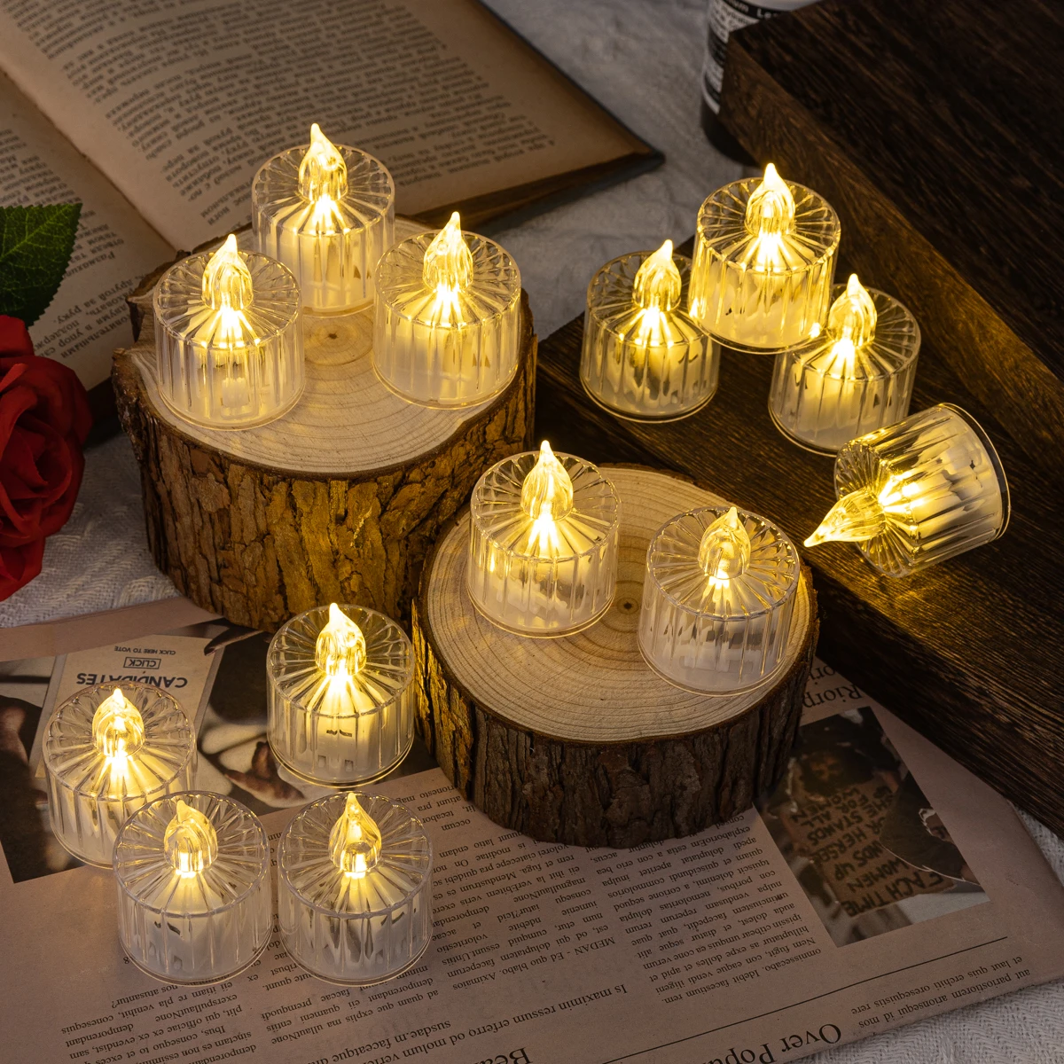 Transparent square candy lamp flameless LED candle warm atmosphere holiday decoration Christmas home decoration