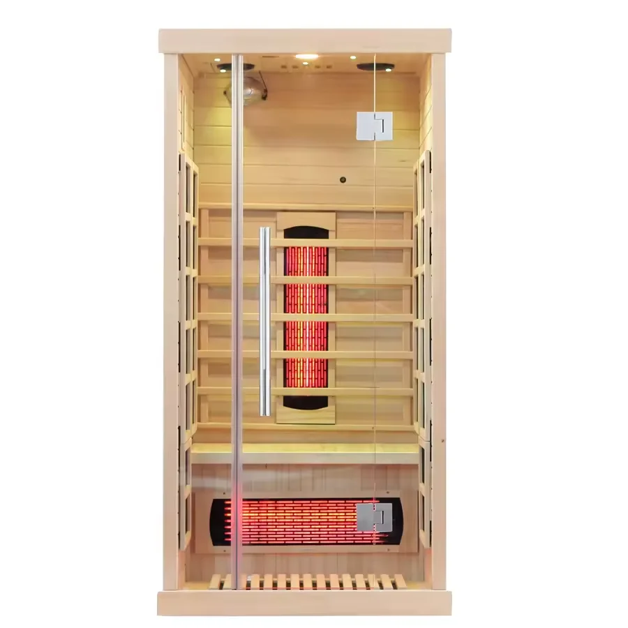 2024 High  Quality personal Cedar Wood High-end Double Heater Carbon Far Infrared Sauna Room For Sale 1 person