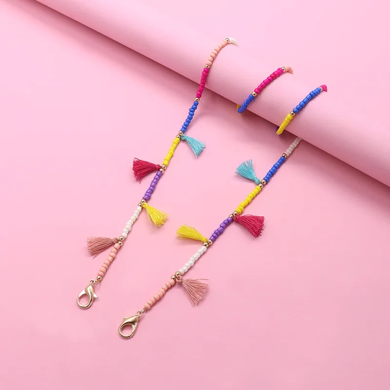 Hotsale Handmade Masking Holder Candy Colour Tassels Seed Beads Anti Lost Lanyard String for Eyeglass Chain