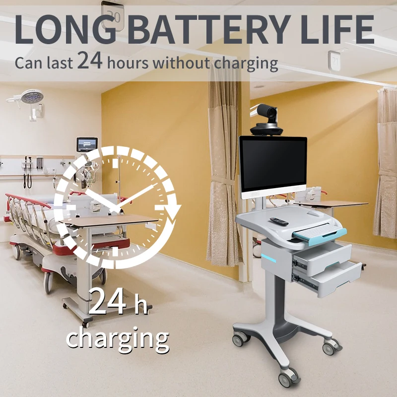 Telemedicine kiosk medical cart stainless steel medical trolley medical treatment with drawer rolling cart wheels trays