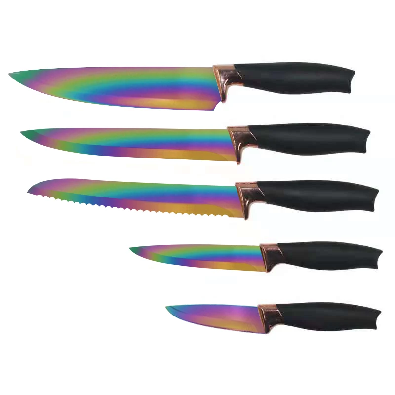 High Quality knife set color plating stainless Steel Kitchen Knife with titanium plating for gift