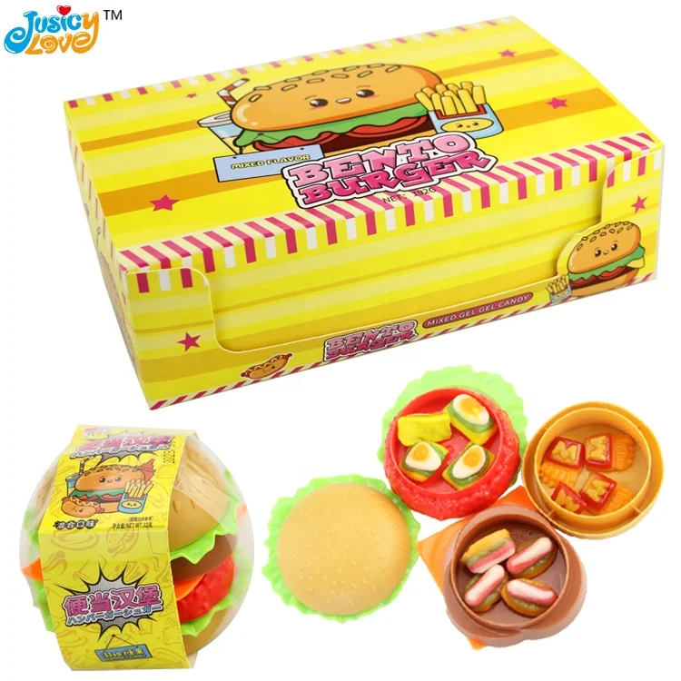 Fast Food Hamburger Shaped Soft Candy In Hamburger Lunch Box Gummy Candy Toy