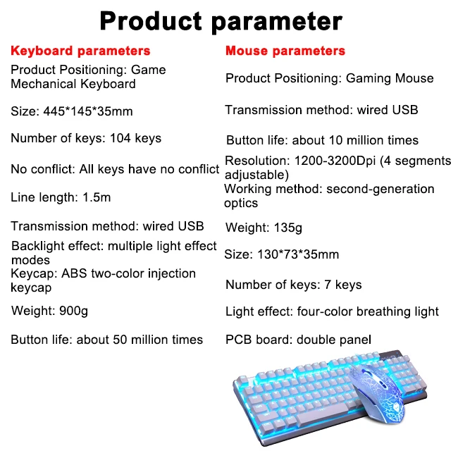  Высокое качество 104 клавиши Проводная игровая Подсветка клавиатуры rgb LED Механическая клавиатура мышь