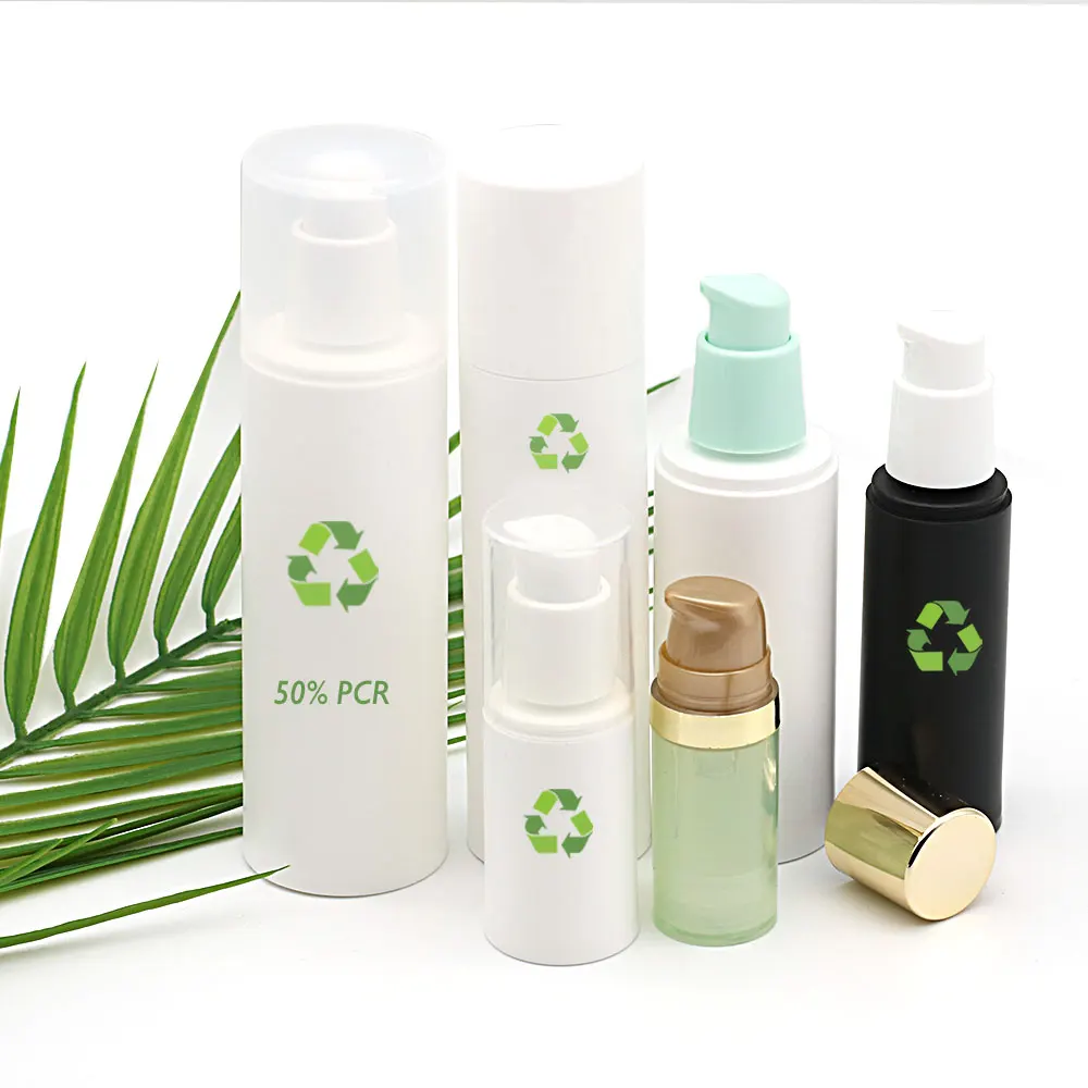 Low Moq Skincare Packaging 10ml/15ml 50 100 ml 8oz Pcr Plastic Airless Empty Cosmetic Spray Lotion Bottles With Matte Black Pump