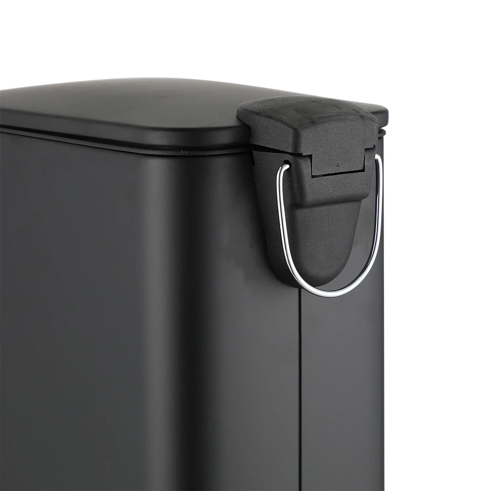 high quality modern design stainless steel 5L silver soft close slim lid square foot pedal trash can