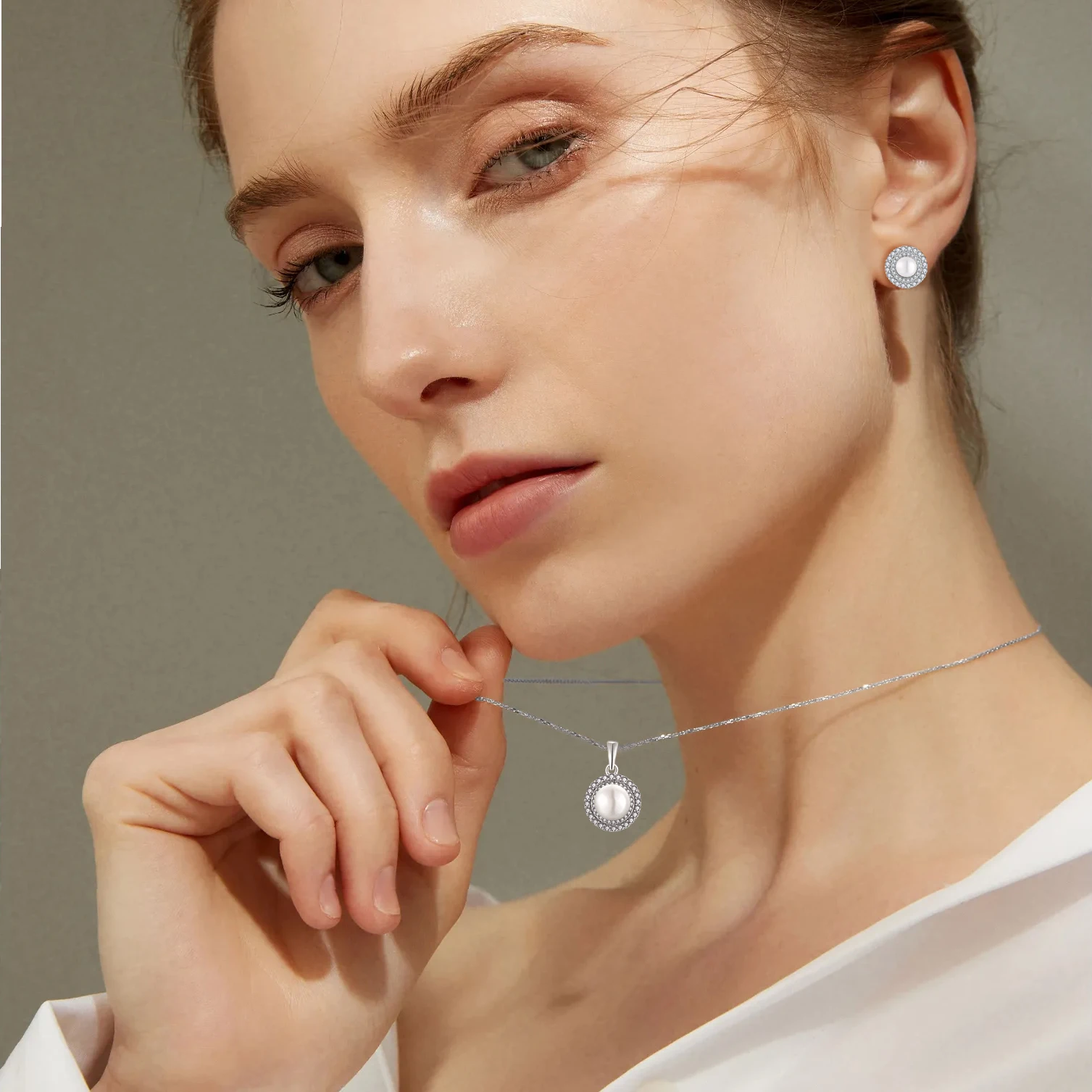 Classic Round Freshwater Pearl Women Wedding Jewellery Set 100% 925 Sterling Silver Bridal Pendant Necklace Earring