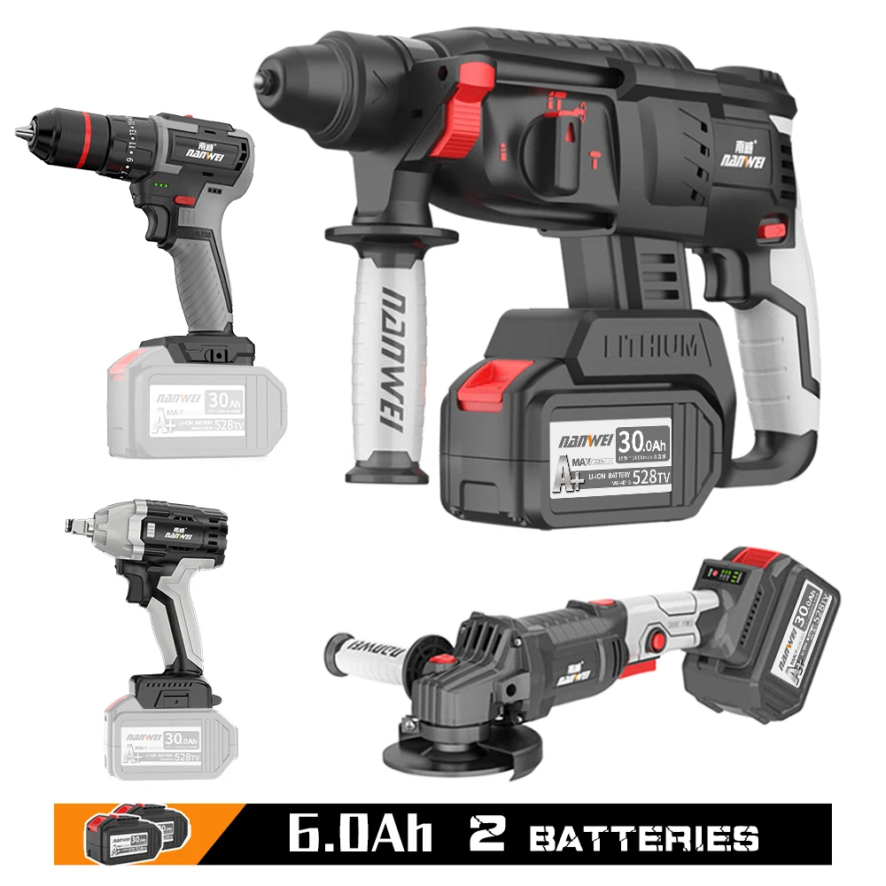 NANWEI Multi-functional Power Drill Set 4 pcs Lithium ion Angle Grinder Brushless Cordless Combos kits