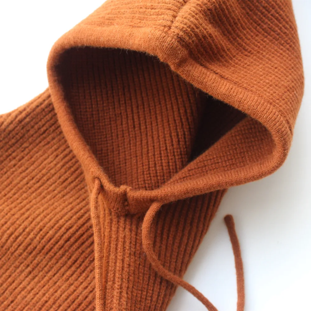 Вязаные кашемировые шапки с капюшоном RTS унисекс, однотонные регулируемые эластичные зимние шапки с кулиской, Балаклава с капюшоном