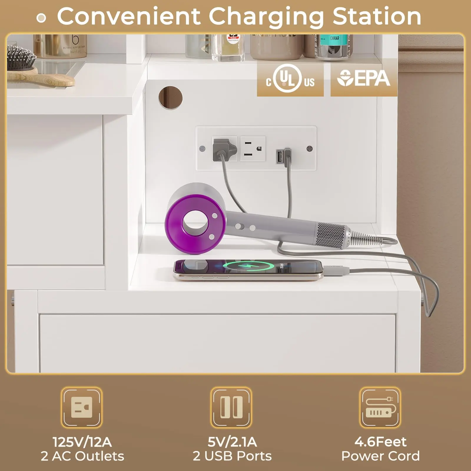 Makeup Vanity Table with Lights Charging Station and 10x Magnifying Mirror with 8 Drawers Makeup Desk Vanity for bedroom