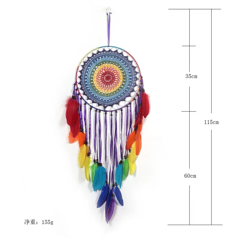 Большая Радужная макраме ручной работы, настенное украшение 35 см, кольцо, украшение для дома, Ловец снов семи чакр