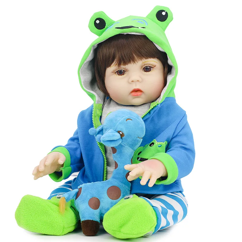 Reborn Baby Dolls 53cm Realistic Newborn Baby Dolls Lifelike Weighted Pee Reborn Dolls with Green Frog Outfits