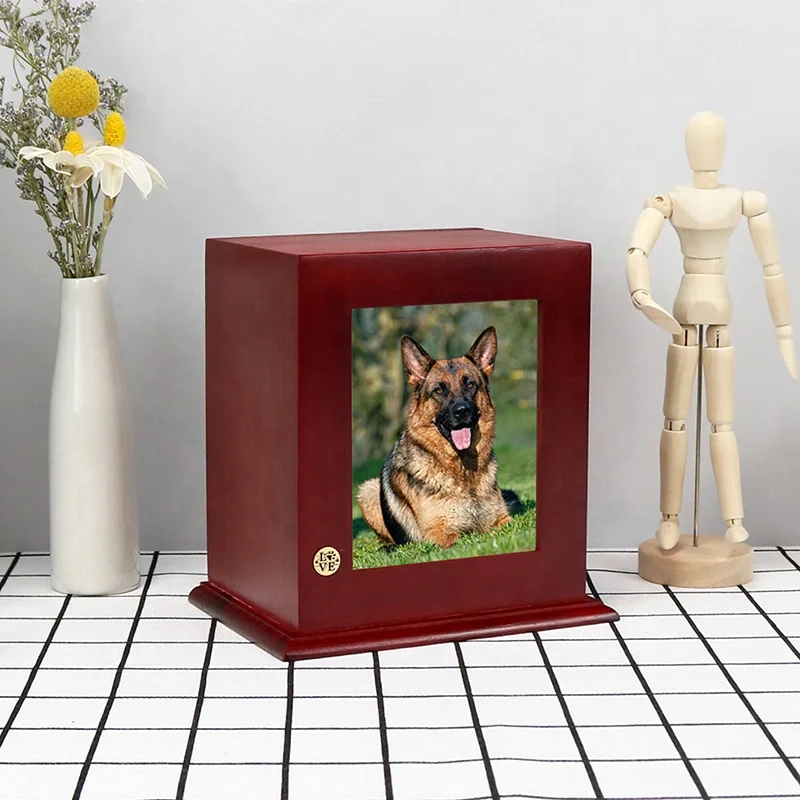 ODM/ OEM Pet Memorial Urns Dog or Cat Ashes with Photo Frame Wooden Designed Wooden Cremation Urn Novelty Funeral Animal Urn