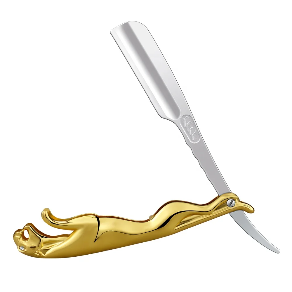 New Arrival Stainless Steel Wholesale Straight Safely Razor Golden Knife Holder Shaving Razor Cheetah Folding Razor