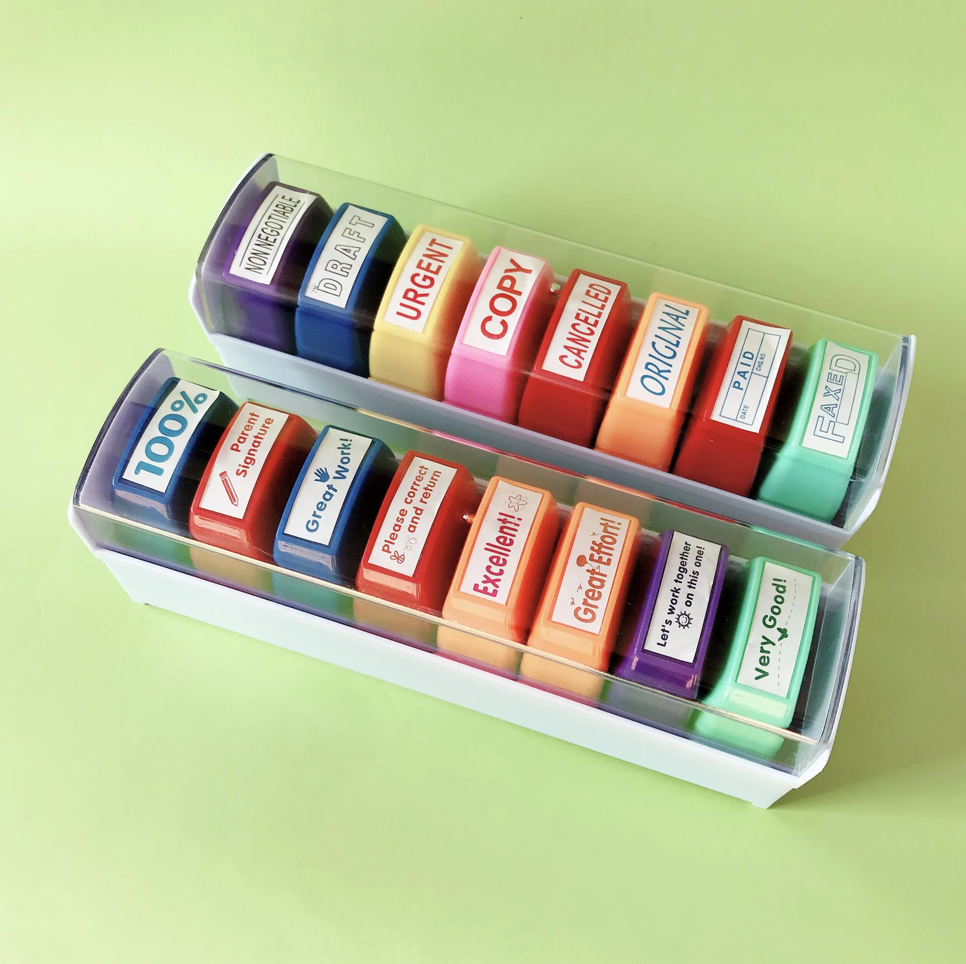 New 8 in 1 Office Flash Rubber Stamp Teacher Use Flash Stamps Kids Teacher Stamp Set