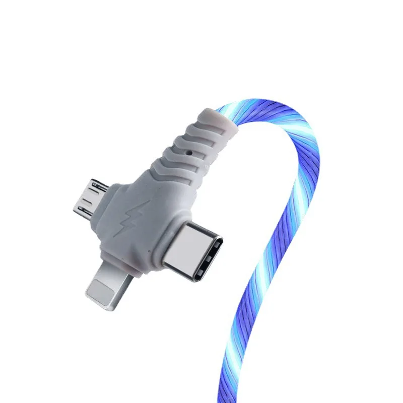 
2021 latest fashion Three-in-one Streamer liquid soft glue data cable usb Fast charging lines 