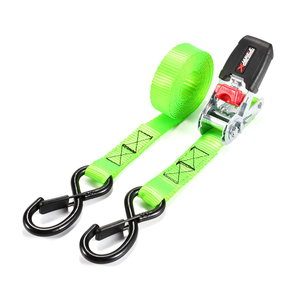 1 Inch 800Kg Rubber Coated Motorcycle Heavy Duty Ratchet Tie Down Strap with Hooks