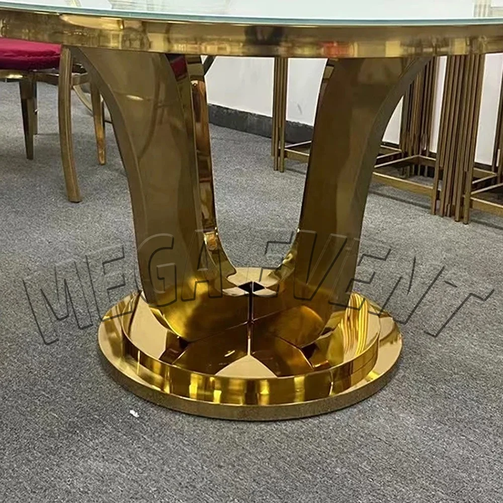 Wholesale cheap rental hotel restaurant dining catering 5ft gold round stainless steel table for wedding event