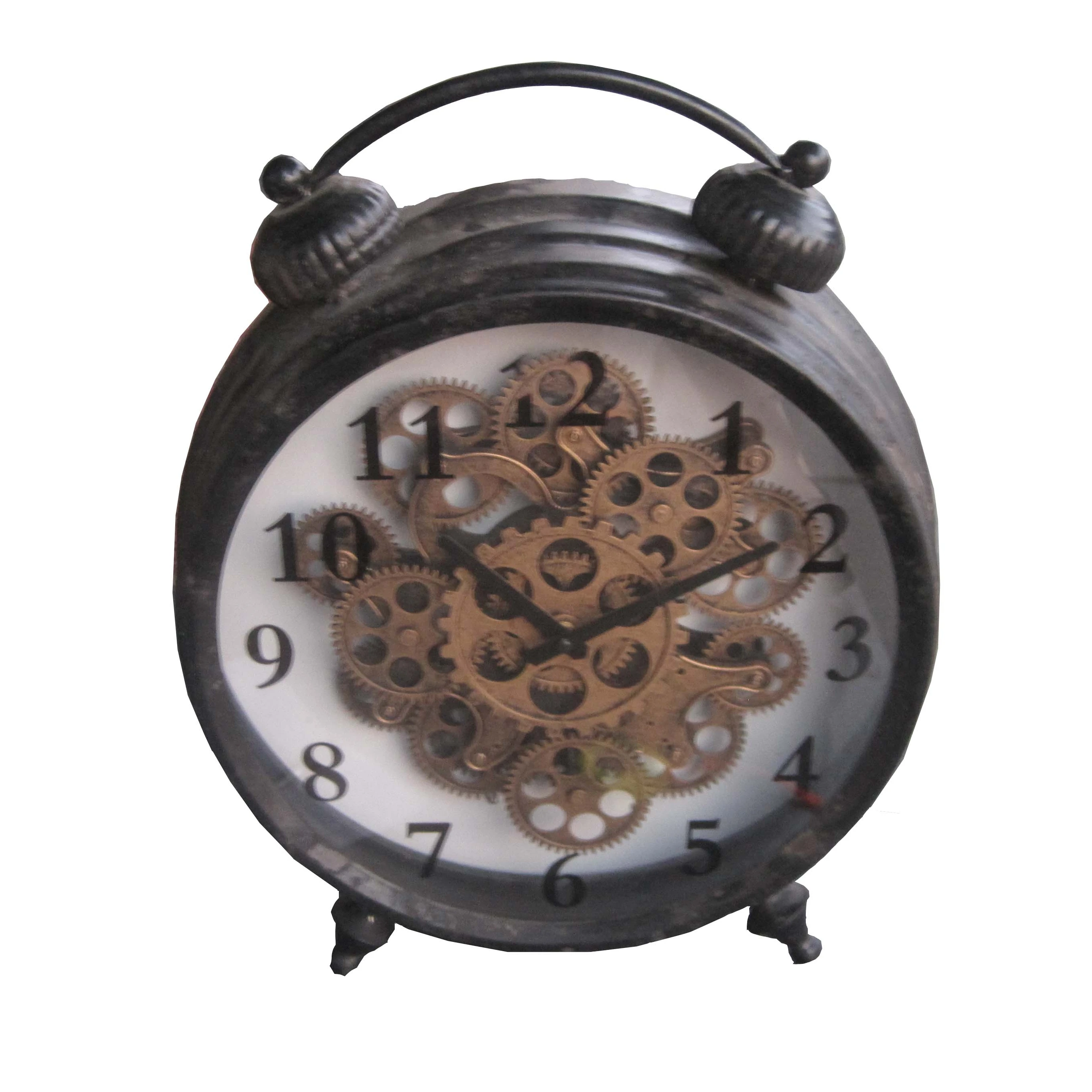 
Industrial metal moving gear antique table clock table alarm clock 