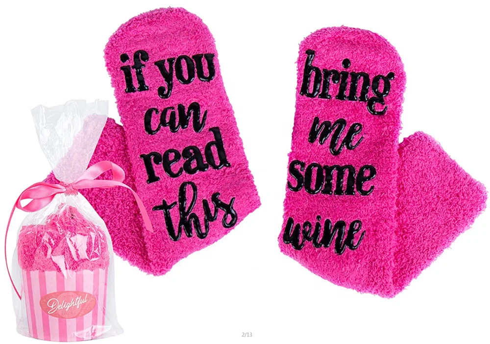 Custom Anti Slip Wine Socks with Cupcake Packaging If You Can Read This Bring Me Some Wine Floor Socks