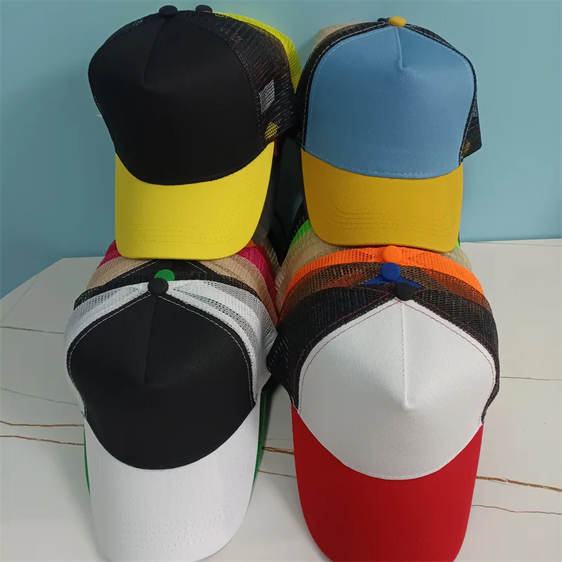 Custom High Quality 5 Panel Blank Plain Truck Hat Back Mesh Snap Back Truck Cap Blank Cotton Mesh Gorras Wholesale Trucker Hats