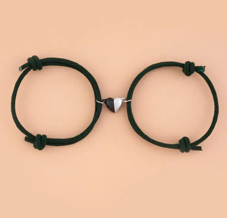 Fashion Fashion Simple Black and White Heart-shaped Magnetic Buckle Knit Lovers Bracelet Bestie Bracelet Adjustable