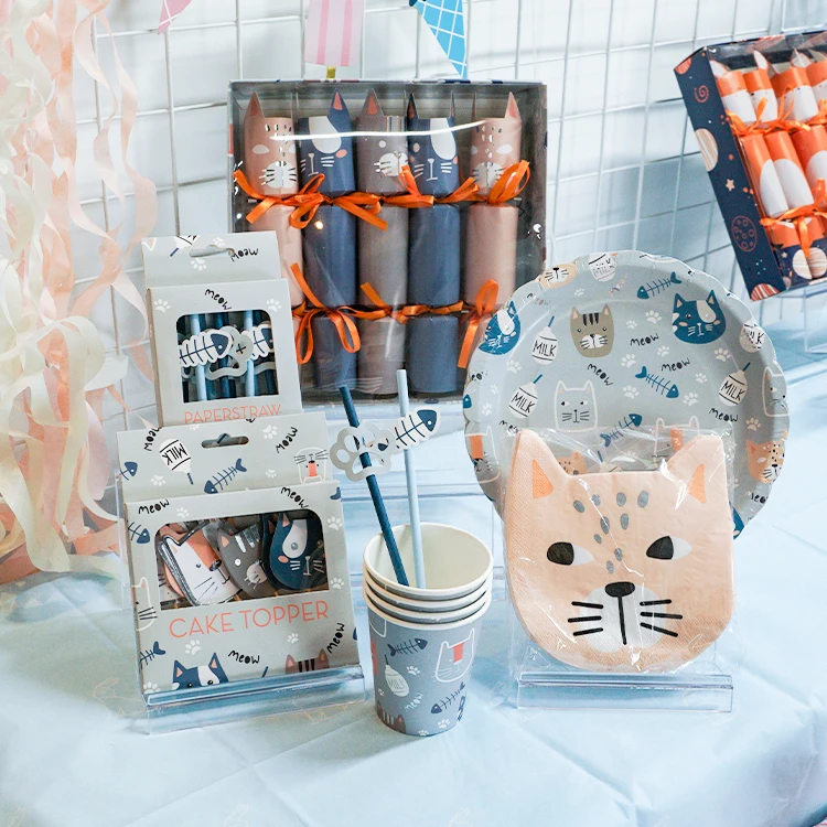 Wholesale party supply Cute Cat Theme  party tableware For Kids