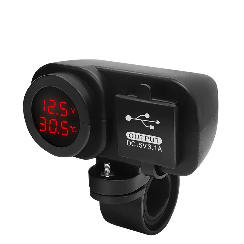 Motorcycle Phone Cell Phone Charger Digital Display Motorcycle Dual USB Charger Voltmeter Thermometer