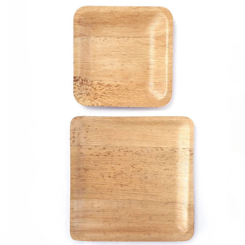 Disposable natural areca palm leaf plate bowl tray and banana leaf plates cutlery palm leaf tableware