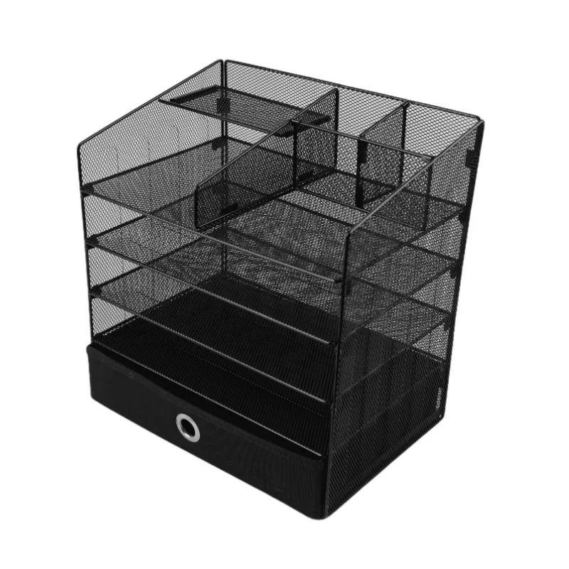 Foldable and disassembled design multifunctional desk storage box file organizer metal mesh pen holder