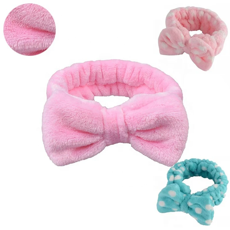 Factory Hair Accessories Soft Bow Ribbon Cute Makeup Headband for Girls with Logo Cosmetic Facial Spa Hair Headbands for Makeup