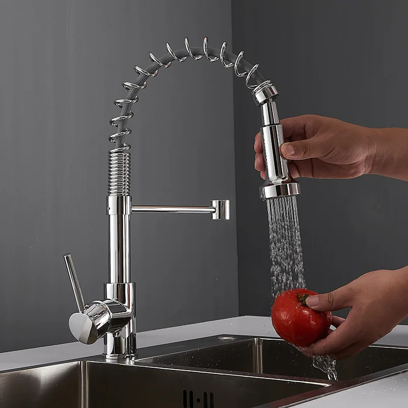 Kitchen Brass Taps Spring Pull Down Kitchen Faucet Water Taps Copper Kitchen Mixer