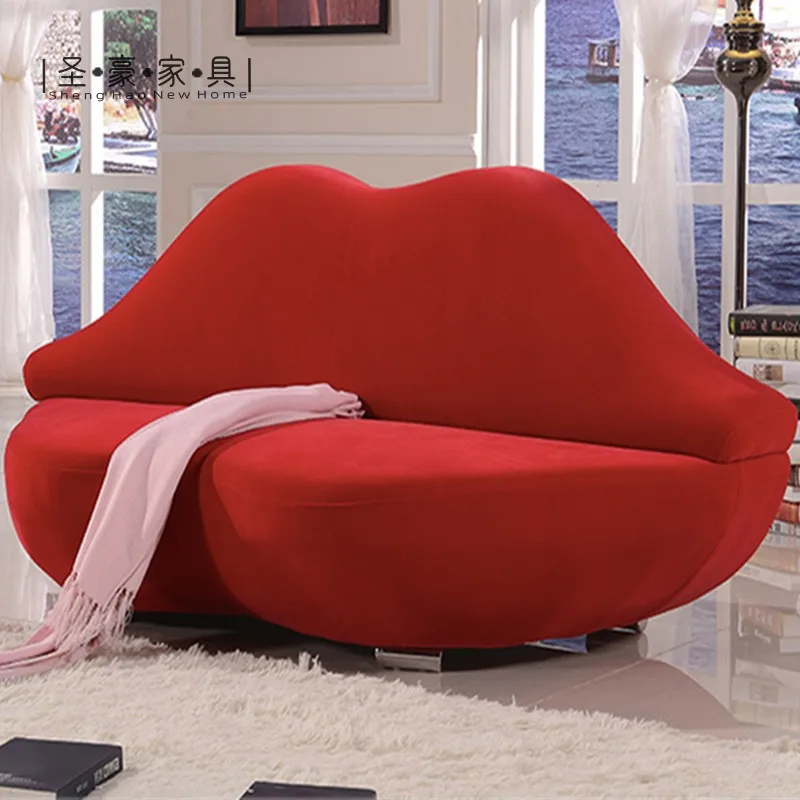 European 2 seaters velvet living room recliner sofa leather lips shaped small sofa