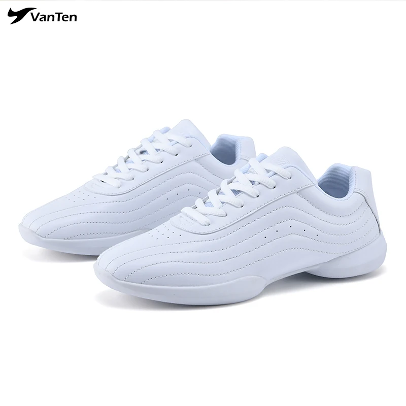 Yingrui Microfiber leather Gym Girls White aerobic shoes Youth cheerleading Training Athletic Comfortable jazz shoes